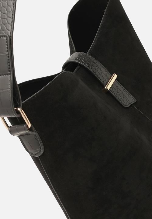 boohoo - Croc handle suedette structured tote bag - black