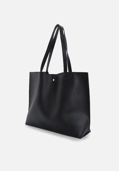 boohoo - Large popper tote shopper bag - black