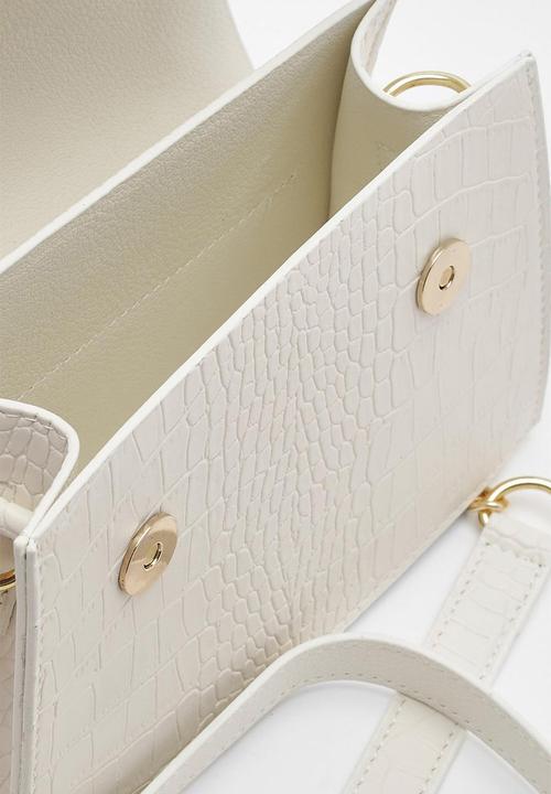 boohoo - Mini croc structured crossbody bag - white