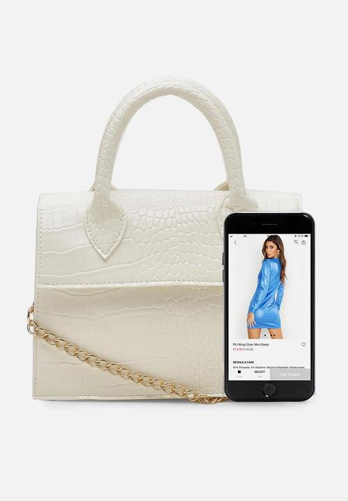 boohoo - Mini croc structured crossbody bag - white
