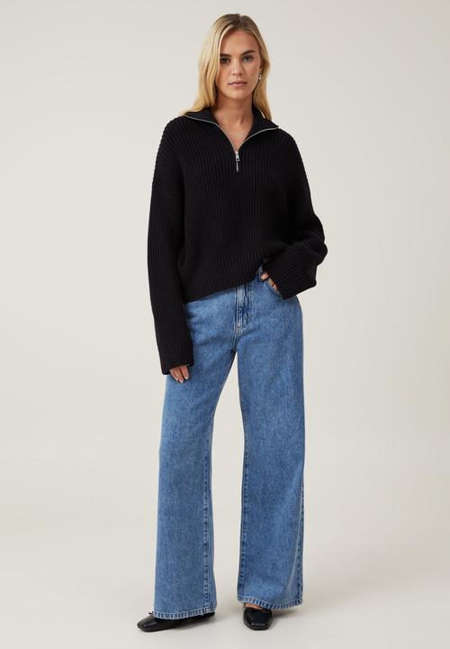 Cotton On - Luxe Collar Half Zip - Black
