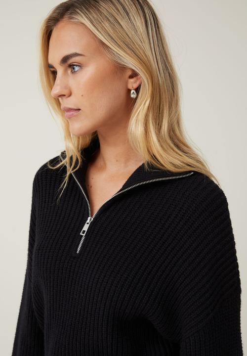 Cotton On - Luxe Collar Half Zip - Black