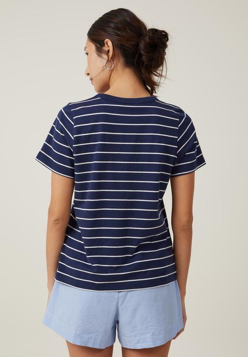 Cotton On - The Classic Organic Tee - Luka Stripe Ink Navy/Light Stone