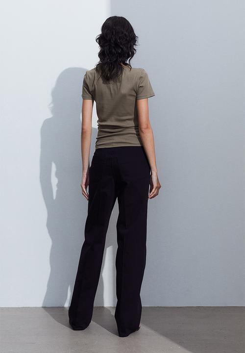 H&M - Ribbed T-shirt - dark greige