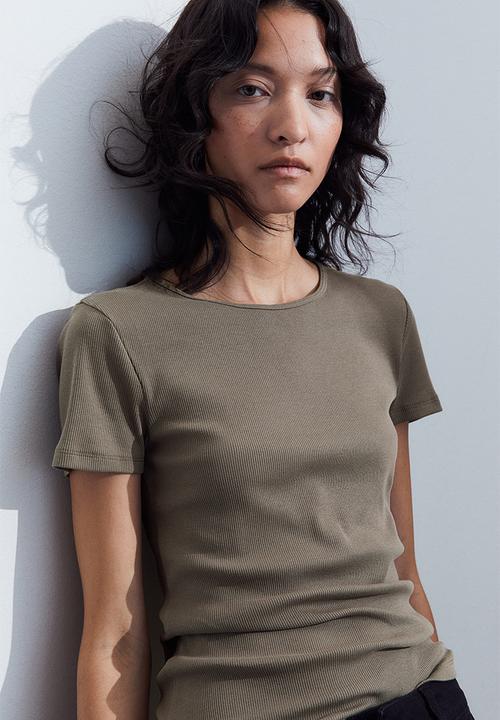H&M - Ribbed T-shirt - dark greige