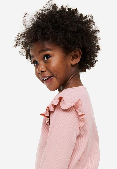 H&M - Flounce-trimmed ribbed top - dusty pink