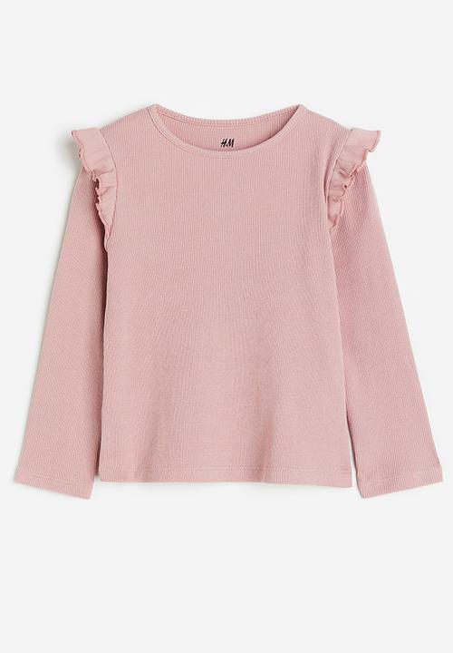 H&M - Flounce-trimmed ribbed top - dusty pink
