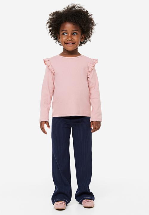 H&M - Flounce-trimmed ribbed top - dusty pink