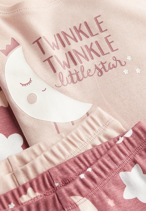 H&M - 2 pack jersey pyjamas - dark pink stars