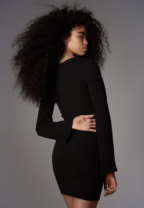H&M - Ribbed bodycon dress - black