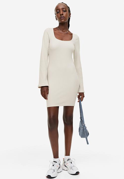 H&M - Ribbed bodycon dress - light beige