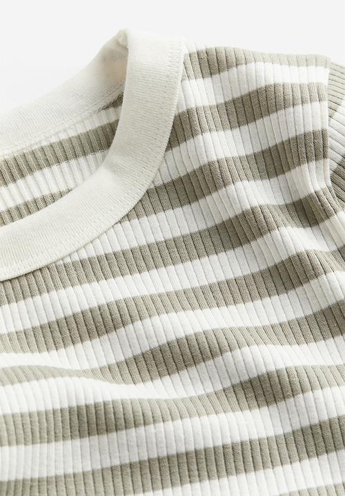 H&M - Ribbed jersey top - sage green/striped