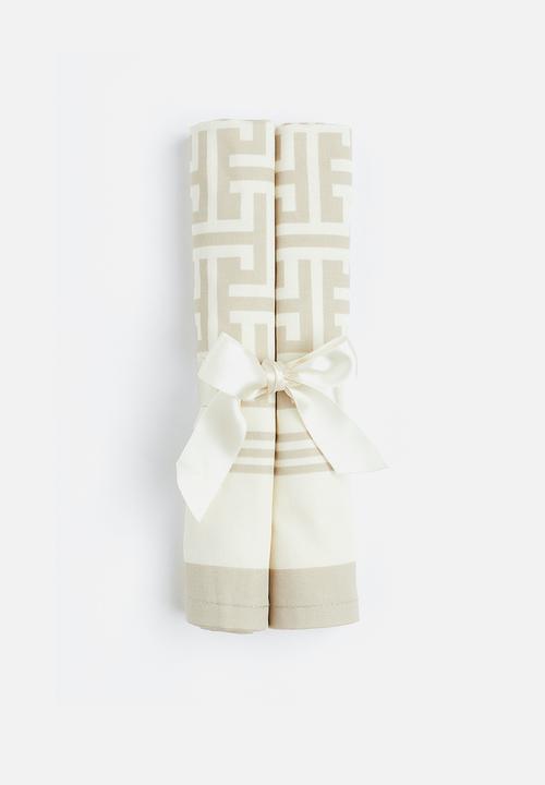H&M - 2 pack cotton sateen napkins - light beige patterned