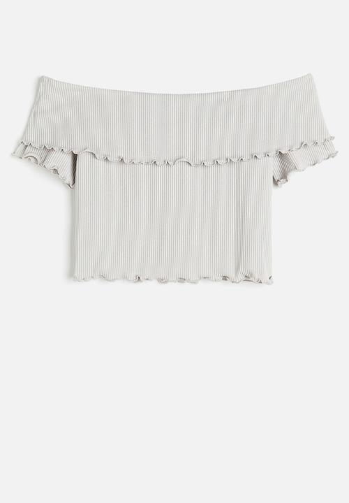 H&M - Ribbed off-the-shoulder top - light grey