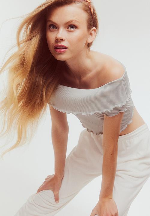 H&M - Ribbed off-the-shoulder top - light grey