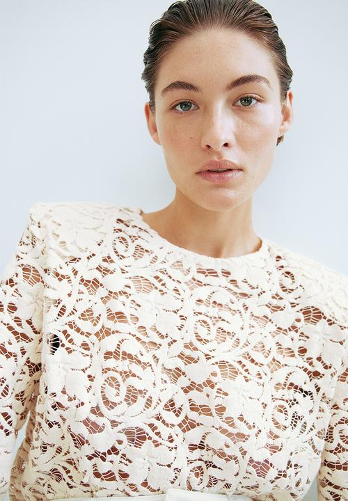 H&M - Sheer lace top - natural white