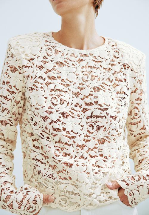 H&M - Sheer lace top - natural white