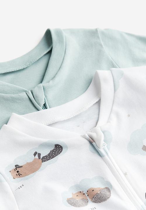 H&M - 2 pack zip-up sleepsuits - turquoise & white multi