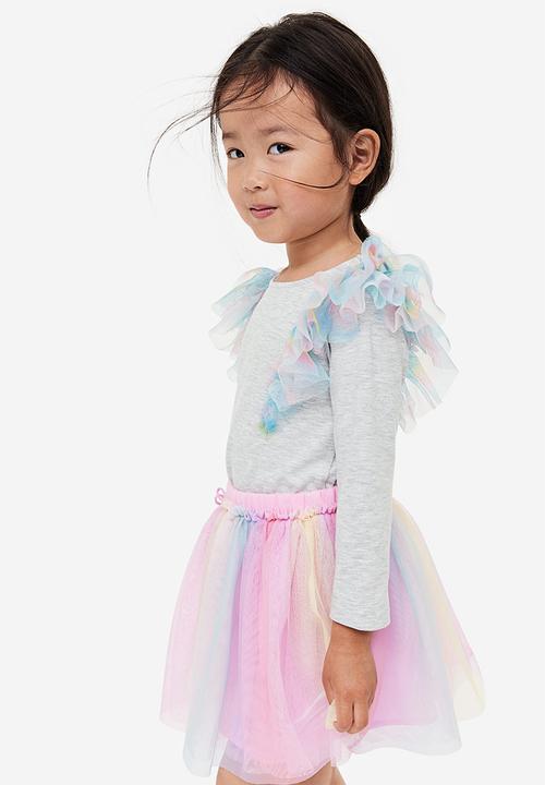 H&M - Flounce-trimmed top - light grey marl 