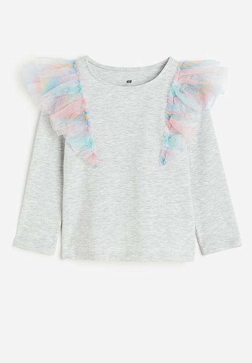 H&M - Flounce-trimmed top - light grey marl 