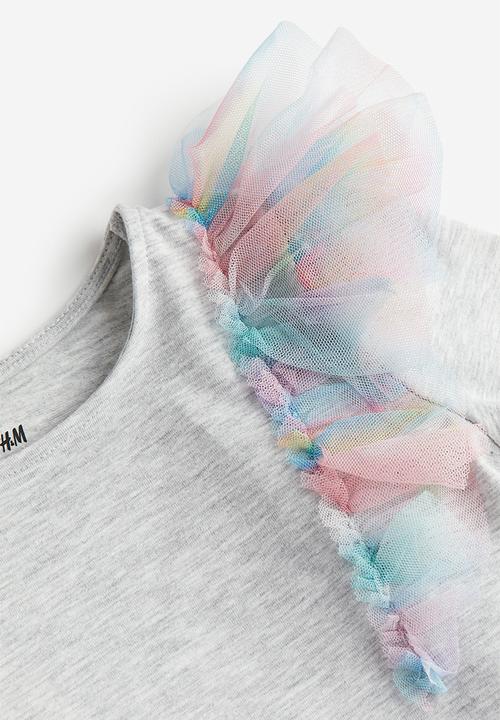 H&M - Flounce-trimmed top - light grey marl 