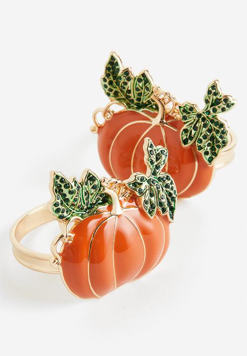 H&M - 2 pack pumpkin-detail napkin rings - orange,multi