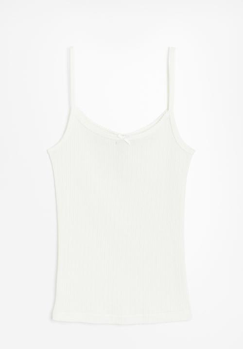 H&M - Picot-trimmed strappy top - cream