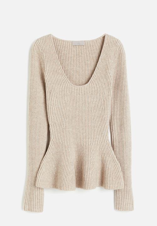 H&M - Rib-knit peplum top - beige