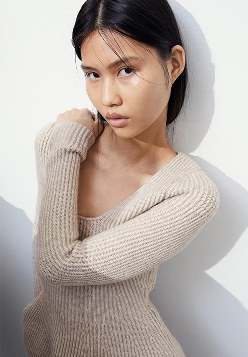 H&M - Rib-knit peplum top - beige