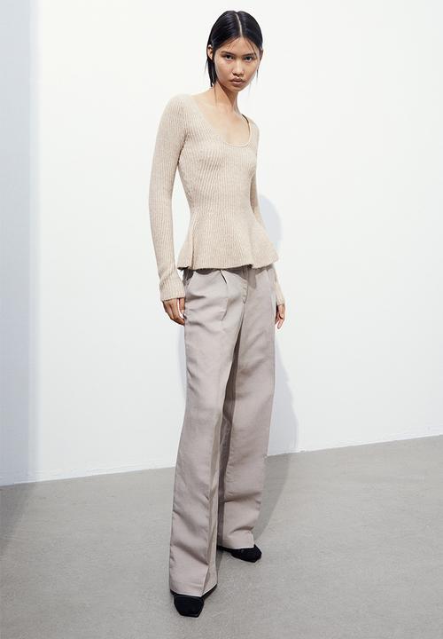 H&M - Rib-knit peplum top - beige