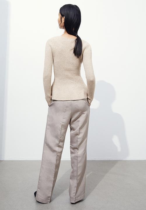 H&M - Rib-knit peplum top - beige