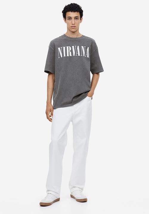 H&M - Loose fit printed T-shirt - dark grey nirvana