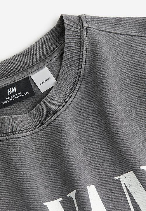 H&M - Loose fit printed T-shirt - dark grey nirvana