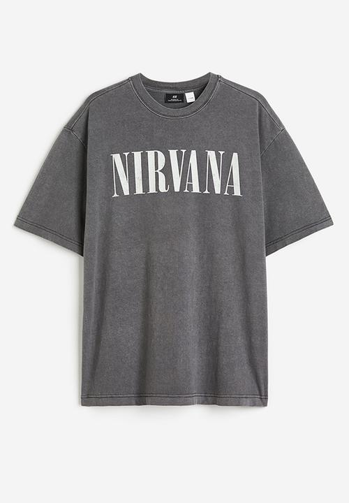 H&M - Loose fit printed T-shirt - dark grey nirvana