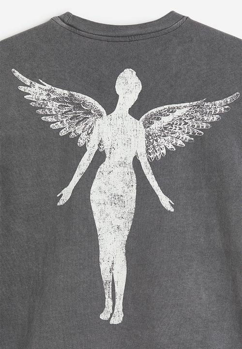 H&M - Loose fit printed T-shirt - dark grey nirvana