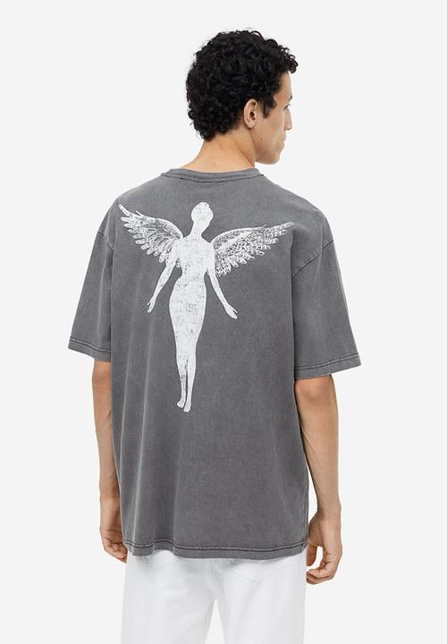 H&M - Loose fit printed T-shirt - dark grey nirvana