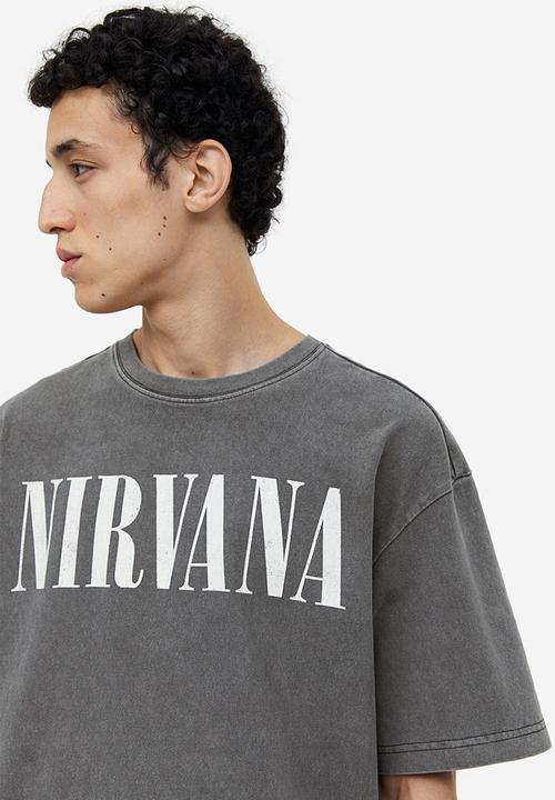 H&M - Loose fit printed T-shirt - dark grey nirvana