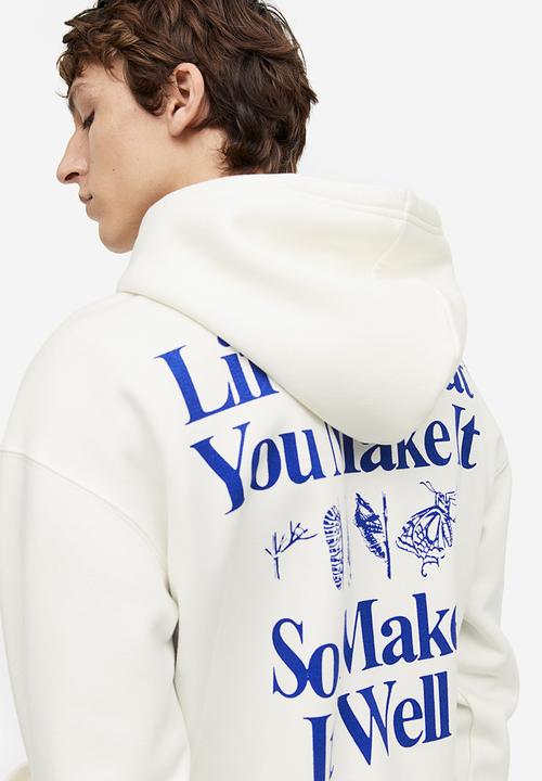H&M - Loose fit printed hoodie - white butterfly