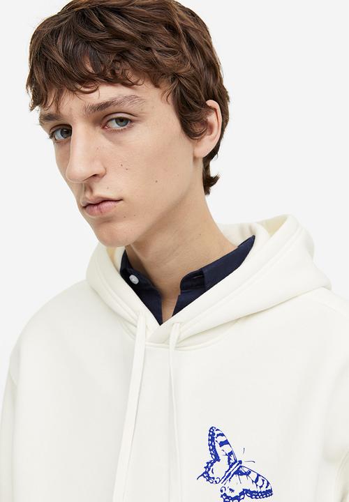 H&M - Loose fit printed hoodie - white butterfly