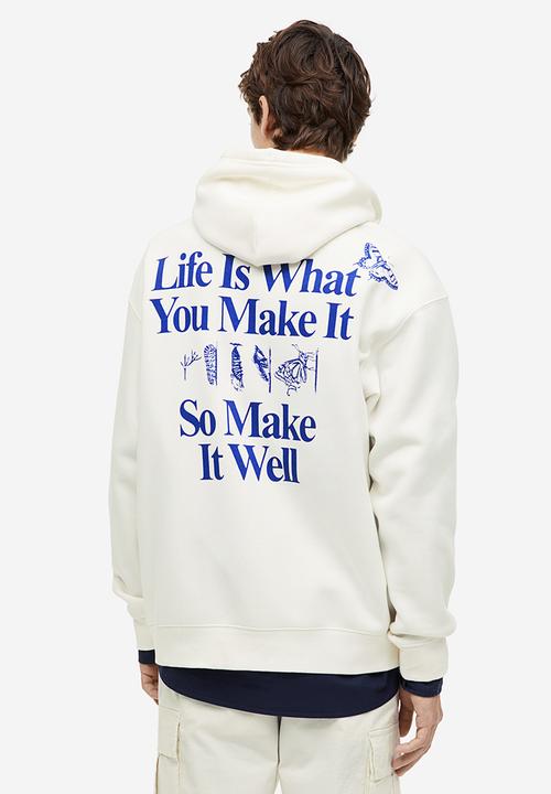 H&M - Loose fit printed hoodie - white butterfly