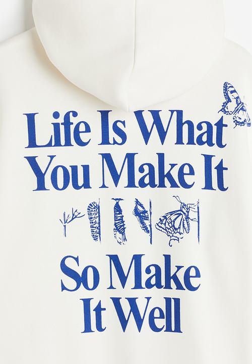 H&M - Loose fit printed hoodie - white butterfly