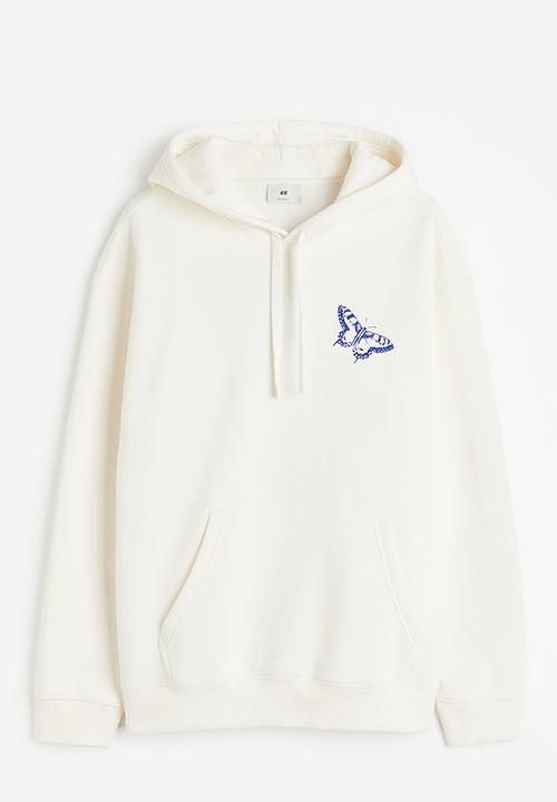 H&M - Loose fit printed hoodie - white butterfly