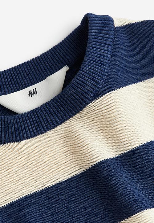 H&M - Jacquard-knit cotton jumper - navy blue striped