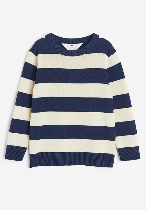 H&M - Jacquard-knit cotton jumper - navy blue striped