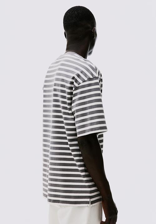 H&M - Loose fit cotton T-shirt - grey striped