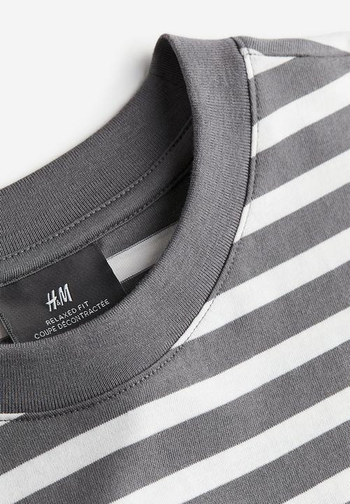 H&M - Loose fit cotton T-shirt - grey striped