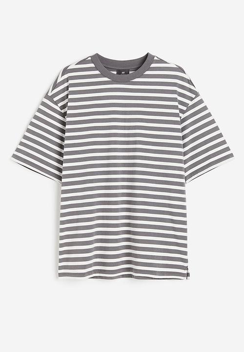H&M - Loose fit cotton T-shirt - grey striped