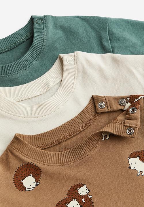 H&M - 3 pack cotton jersey tops - brown hedgehogs 