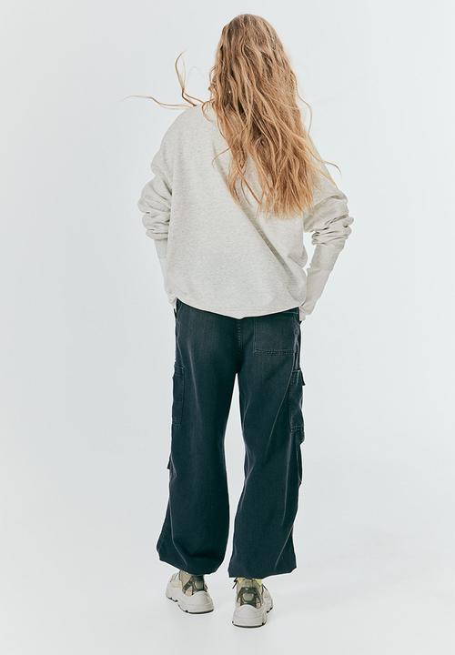 H&M - Oversized motif-detail sweatshirt - light grey marl