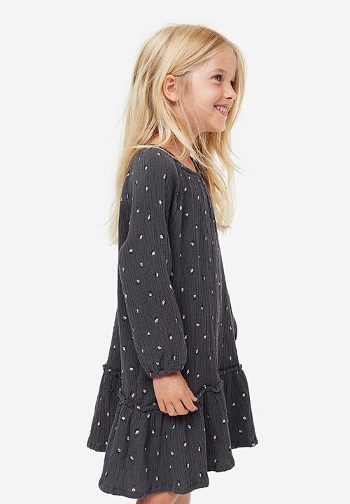 H&M - Patterned muslin dress - dark grey/spotted